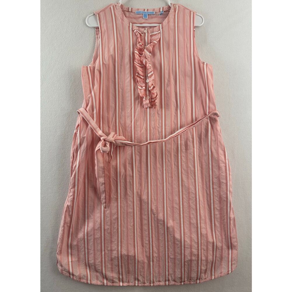 Draper James Womens Dress L Stripe Ruffle Tie Belt Sleeveless